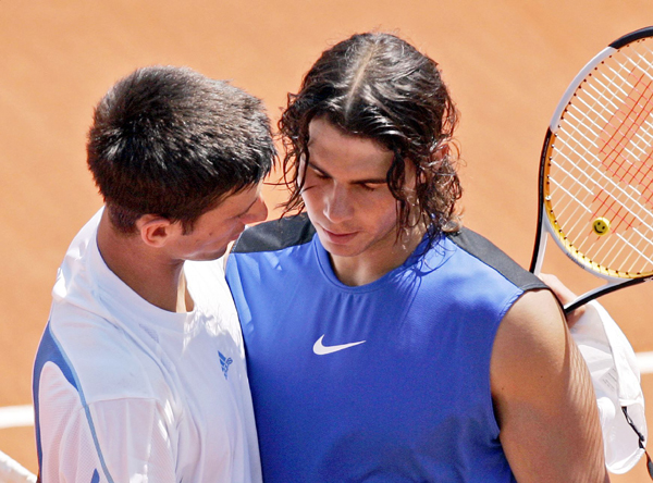 Rafael Nadal and Novak Djokovic in 2006 French Open