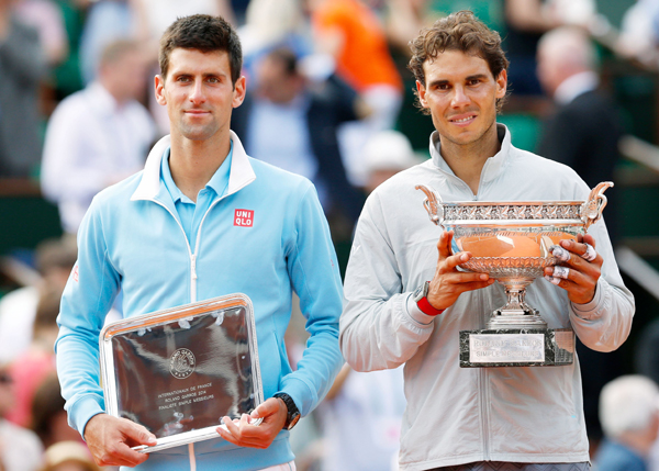 Rafael Nadal and Novak Djokovic during 2014 French Open final