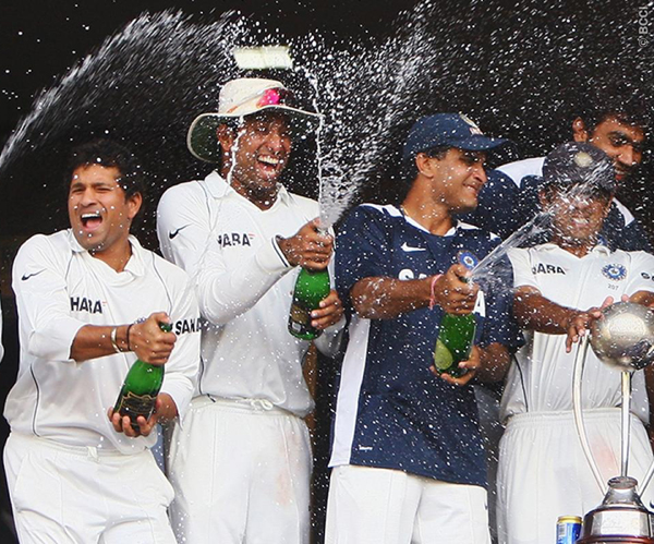 Sachin, Laxman and Ganguly celebrate