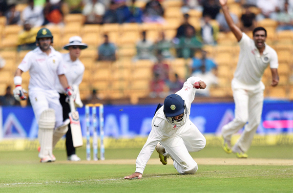 Pujara completes the catch at short leg