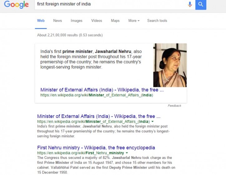 Sushma Swaraj Is The First Foreign Minister Of India