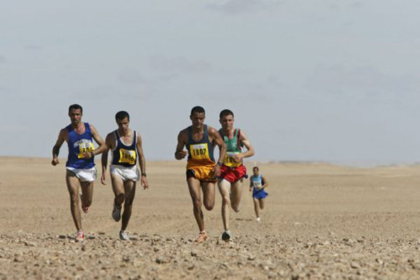 Athletes practicing in the desert