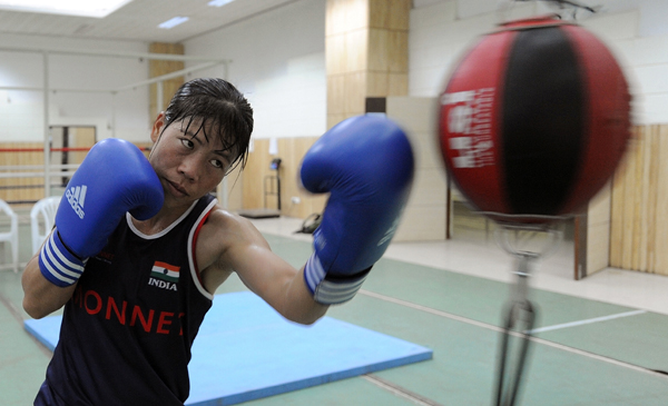Mary Kom during intense practice in Pune