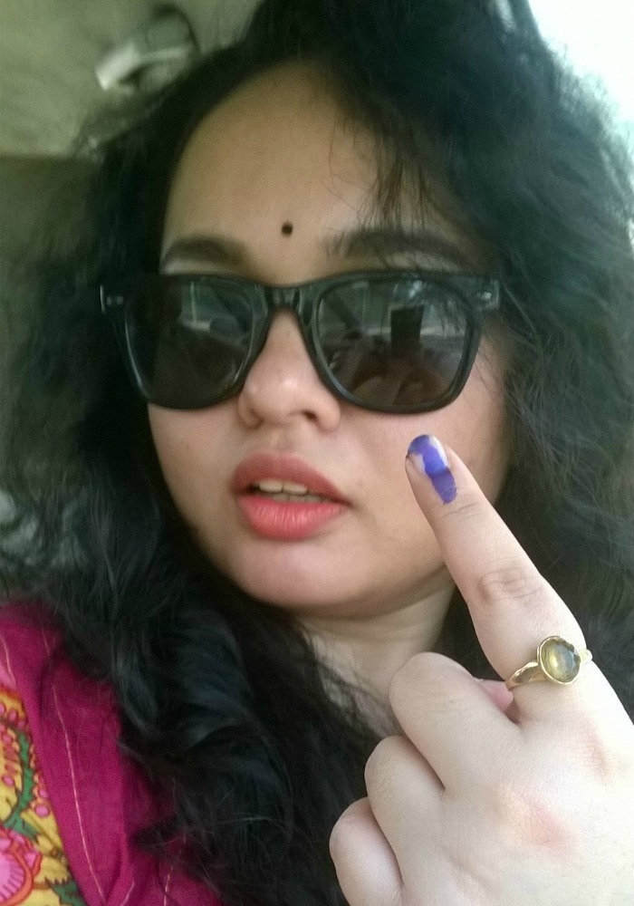 Rupamudra Kataki after casting her vote in the Dispur constituency 