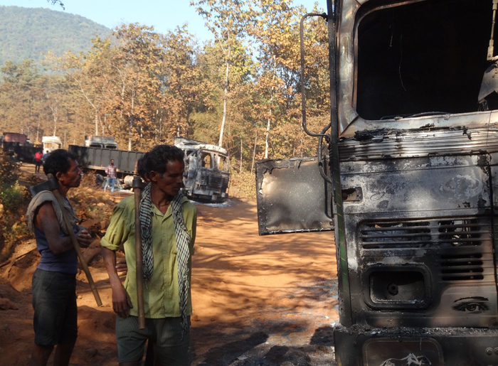 Maoists Torch Trucks