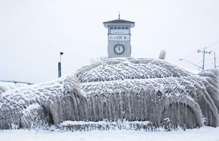 A car covered with ice
