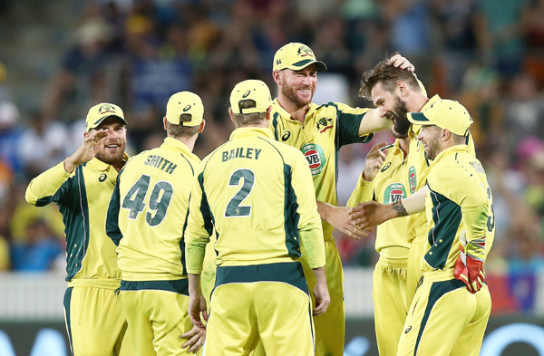 Australia celebrate fall of wickets