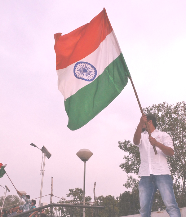 Indian flag hoisted by a spectator
