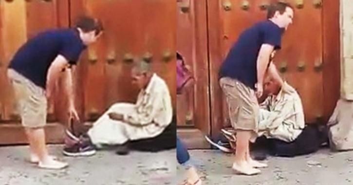 Man gives away his shoes to homeless guy