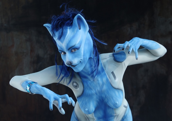 woman poses as cat at world body painting festival austria