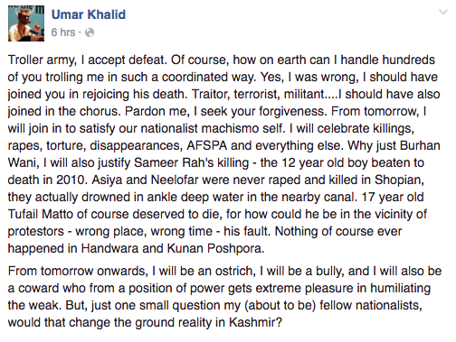 Umar Khalid Backs Burhan Wani