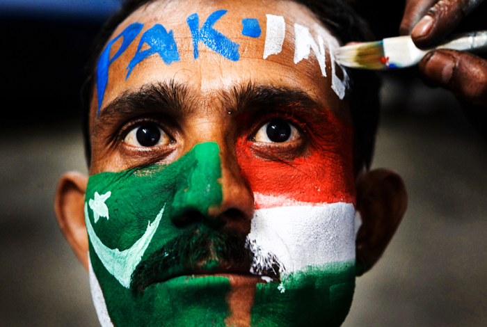 A cricket fan showing his support to India and Pakistan