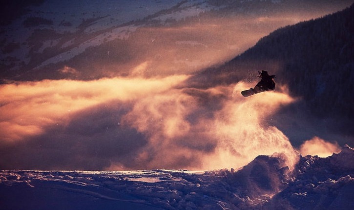 Sunset snowboarding
