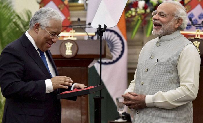 PM Modi receives jersey signed by Cristiano Ronaldo from Portugal PM  Antonio Costa