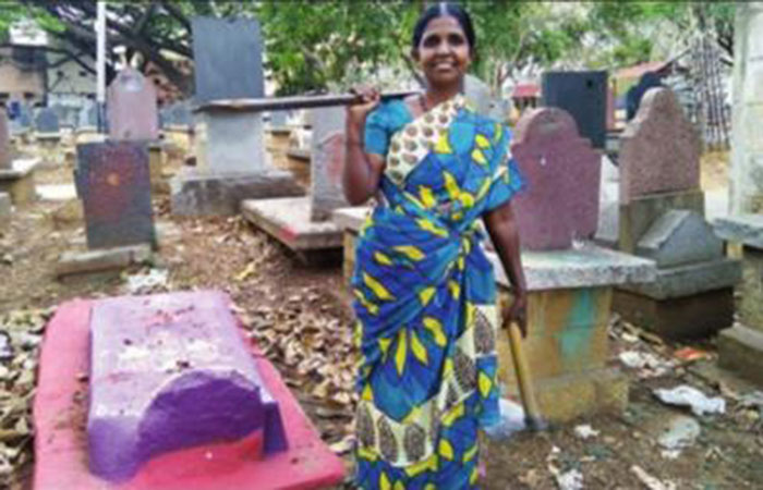 G Channamma at work at the Srirampura burial ground