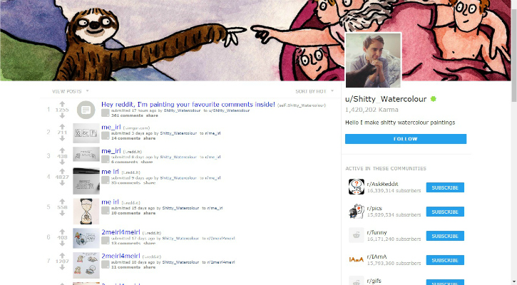 The new profile page design being tested for Reddit