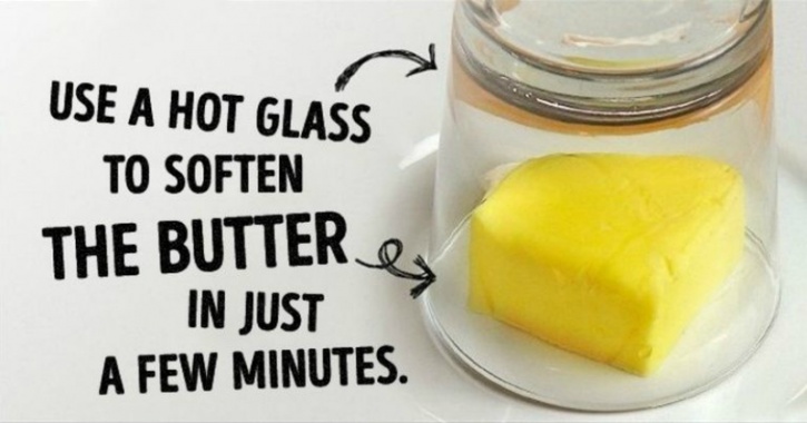 Use a warm empty glass to heat your butter 