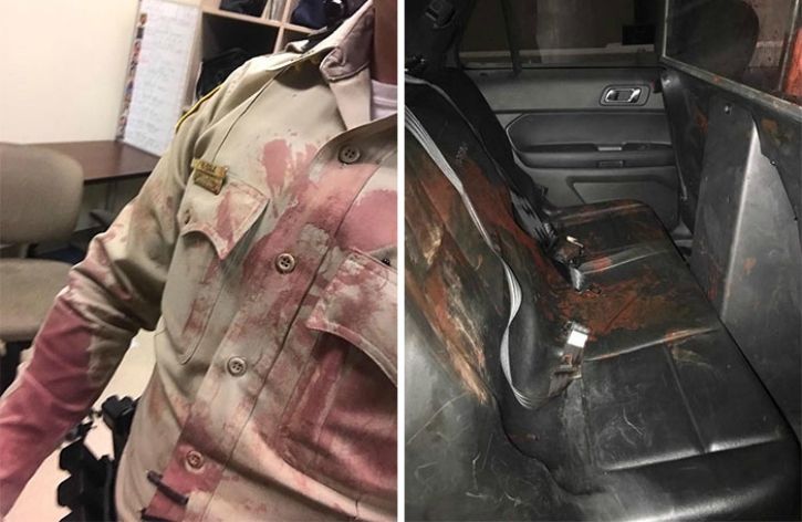 Officer Richard Cole was one of first amongst several others responding to the brutal massacre. His cousin shared images of the backseat of his car and his uniform after he had helped several wounded victims, including a woman with a gunshot wound to her head.