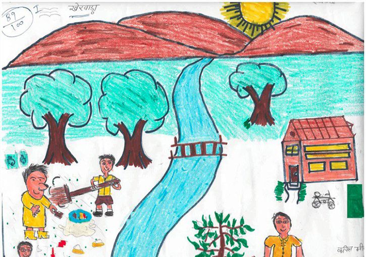 How to draw Swachh Bharat Abhiyan Drawing I Paramparik Bharat Drawing I  Clean India for Competiti… | Scenery drawing for kids, Drawing competition,  Drawing for kids