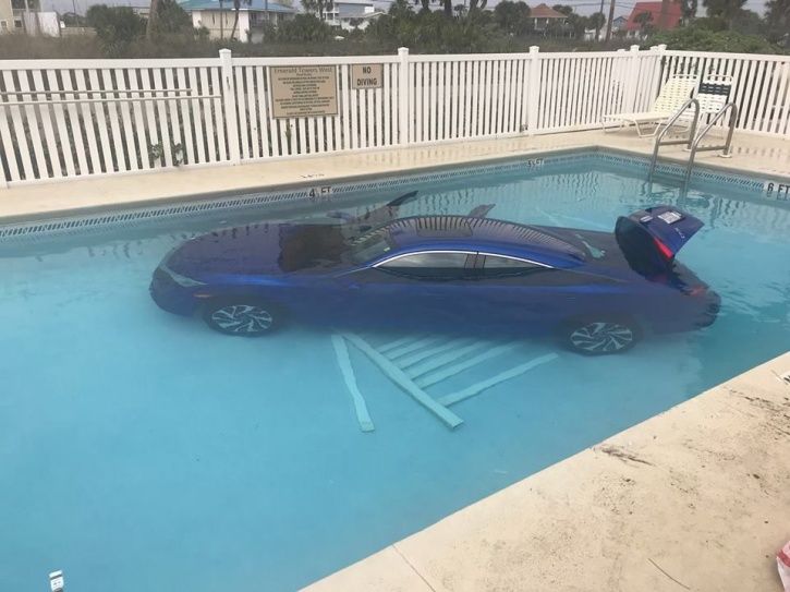 Woman Gives Carpool A New Meaning, Lets Her Car Roll Into A Pool With