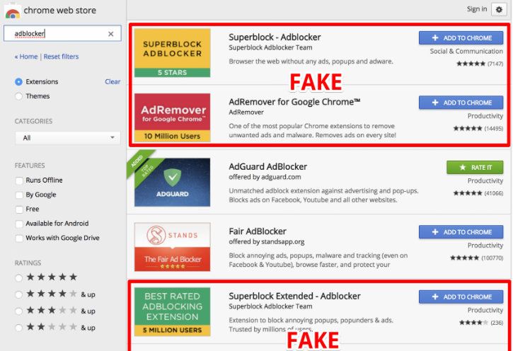 fake ad blocker in google chrome