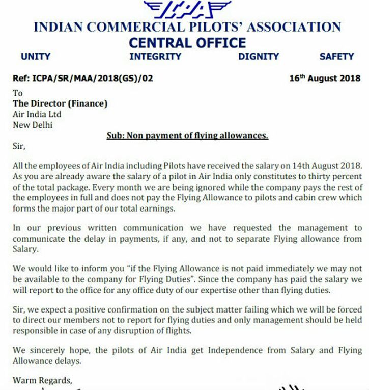 Pay Our Allowance Or We Stop Flying Pilots To Air India