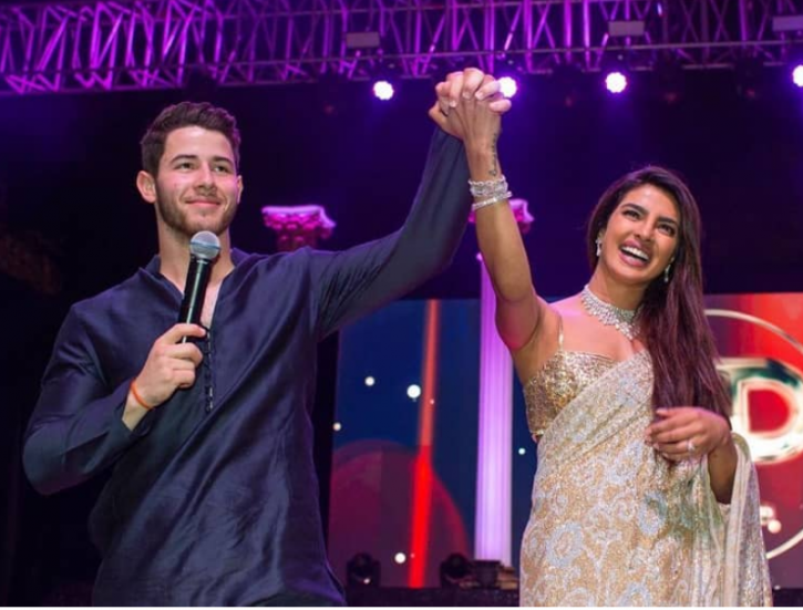 Priyanka Chopra and Nick Jonas at their Sangeet ceremony. 
