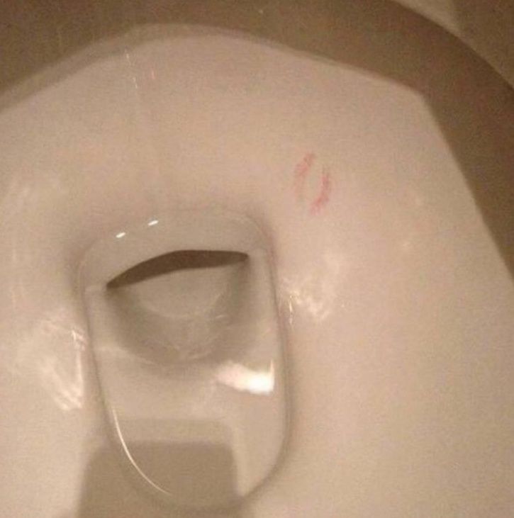 lipstick-stained toilet seat