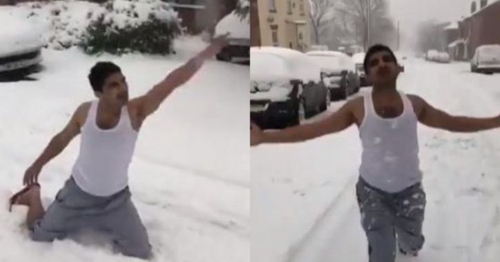 Man dancing in the snow