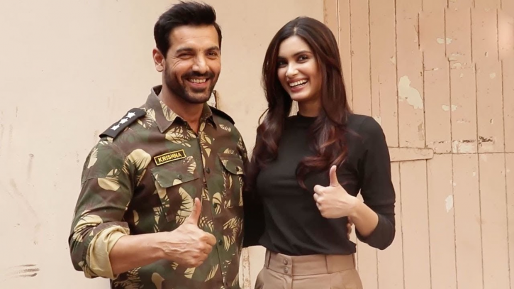 A picture of Diana Penty and John Abraham from their film Parmanu- The Story of Pokhran.