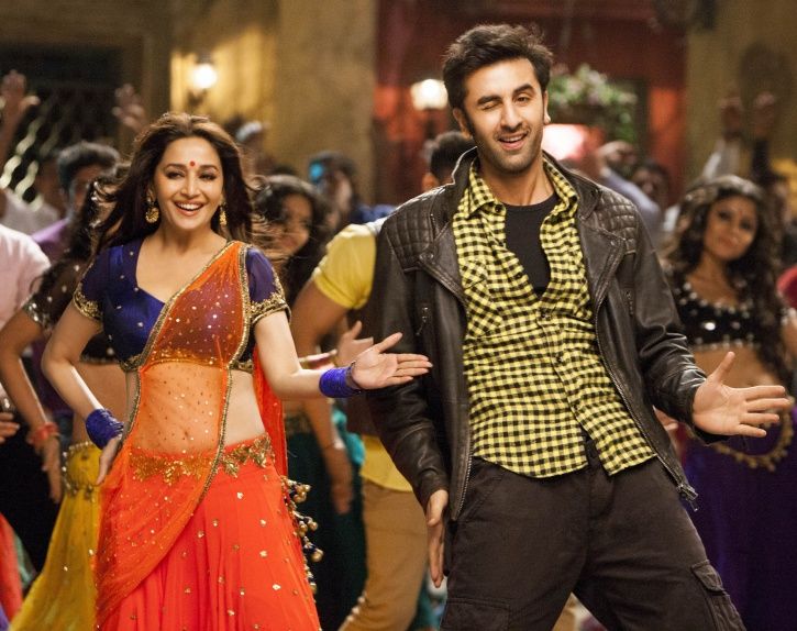A picture of Madhuri Dixit dancing with Ranbir Kapoor.