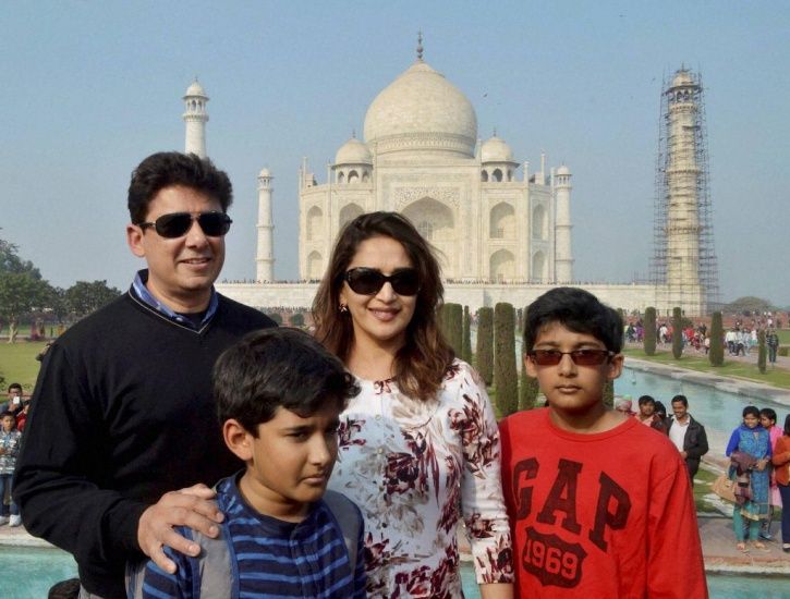 A picture of Madhuri Dixit with her family. 