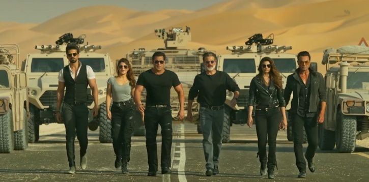 A picture of Race 3 cast from the trailer including Salman Khan, Anil Kapoor, Bobby Deol.