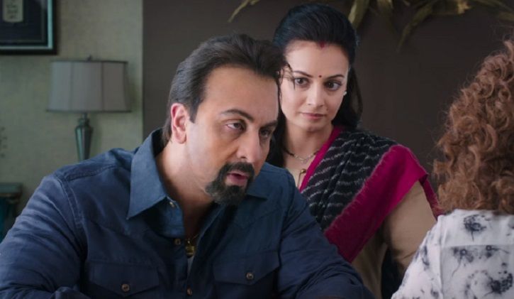 A picture of Ranbir Kapoor as Sanju Dutt from Sanju trailer.