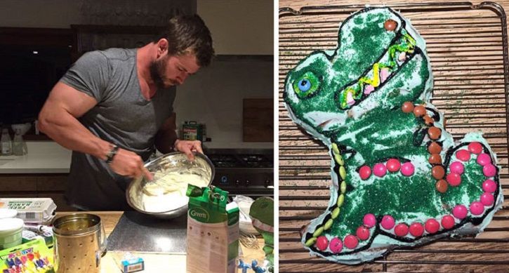 Chris Hemsworth is the best daddy ever and this pictures of him trying hard to make a birthday cake.