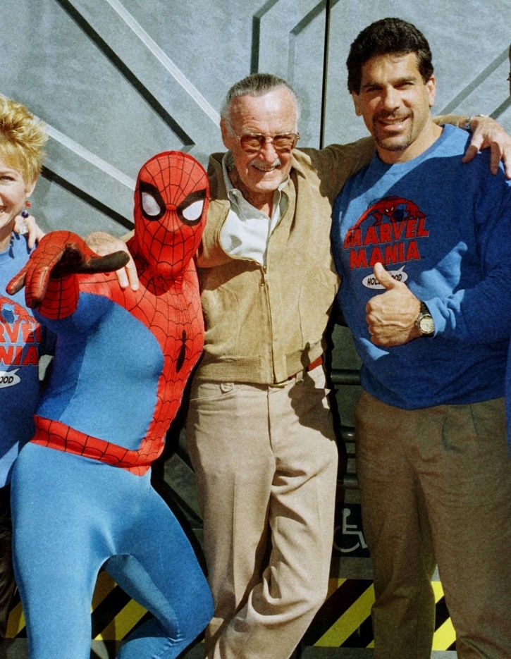 A picture of Marvel legend Stan Lee with Spider man.