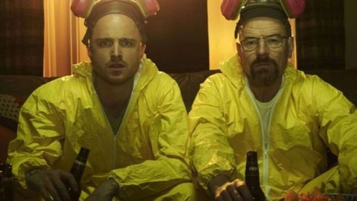 A picture of Walter White AKA Bryan Cranston and Jesse Pinkman AKA Aaron Paul from Breaking Bad. 