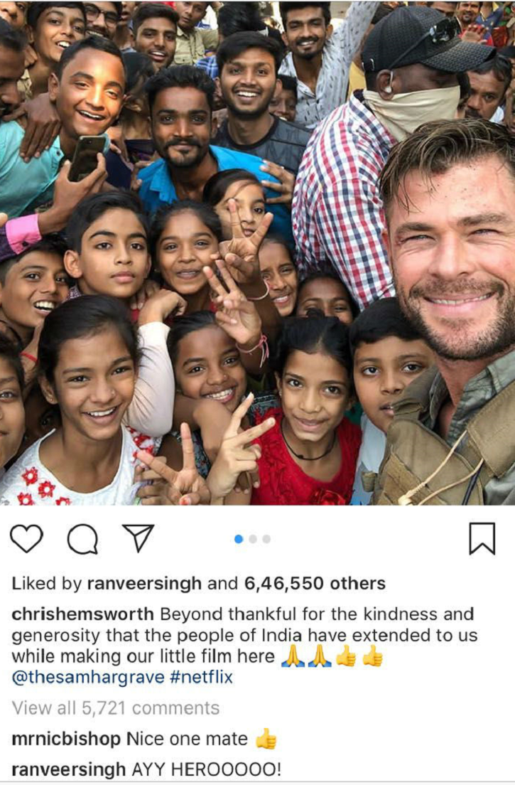 Ranveer Singh leaves a comment on Chris Hemsworth