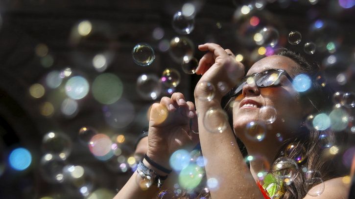 Blowing bubbles inside of a bubble with a release. #fyp #bubbles #soap