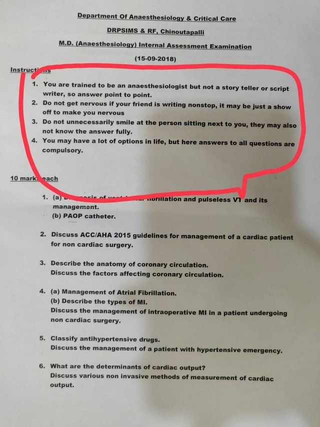 This 'Thug' Paper Setter's Assessment Guidelines For Anaesthesiology