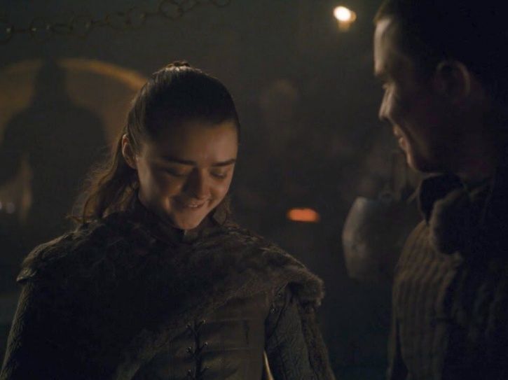 Arya Stark gendry smile and talk to each other.
