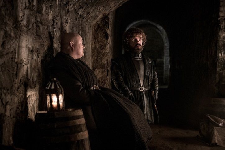 Lord Varys and Tyrion Lannister at the battle of winterfell in Game of Thrones season 8 episode 3.