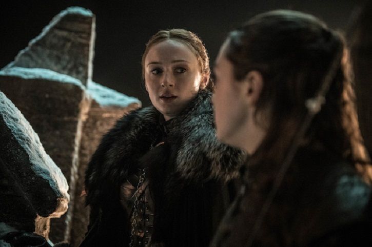 Sansa and Arya at the battle of winterfell in Game of Thrones season 8 episode 3.