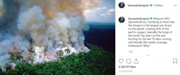 Amazon rainforest fire: Leonardo DiCaprios, Anushka Sharma and other celebs comment.