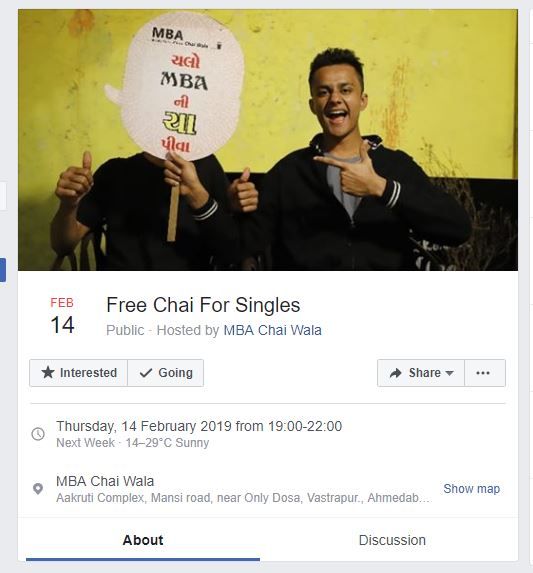 free chai, MBA Chai Wala, Ahmedabad, Prafull Billore, Valentine