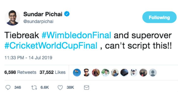sundar pichai, sundar pichai wimbledon final, sundar pichai cricket world cup final, sundar pichai c