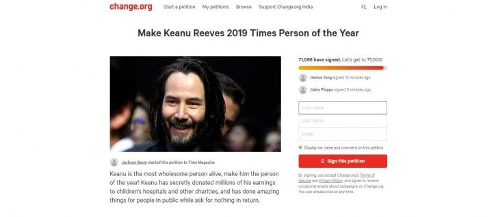 Keanu Reeves petition on change.org.