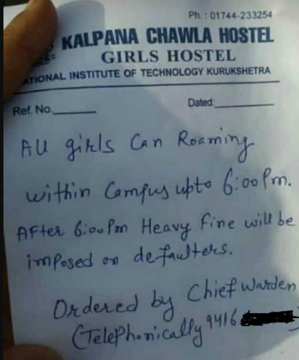 Now, NIT Kurukshetra's Ridiculous 'Curfew Timing' Notice To Girls Hostel  Draws Flak Online