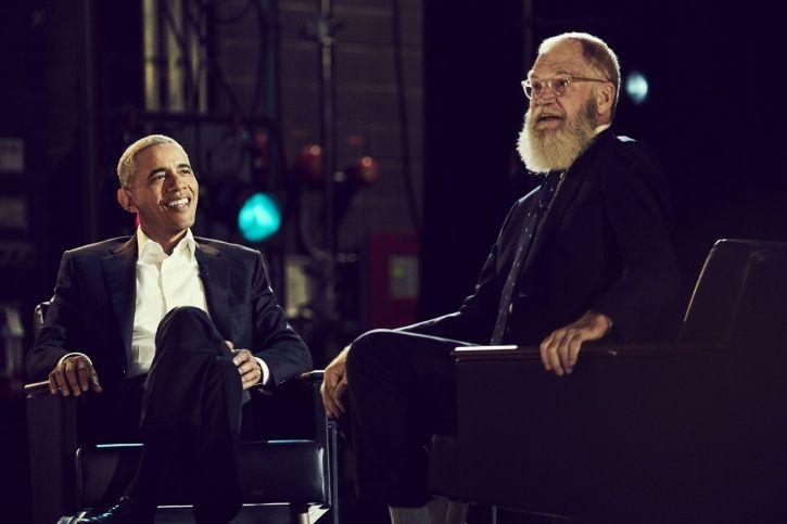 Barack Obama and David Letterman in My Next Guest Needs No Introduction with David Letterman.