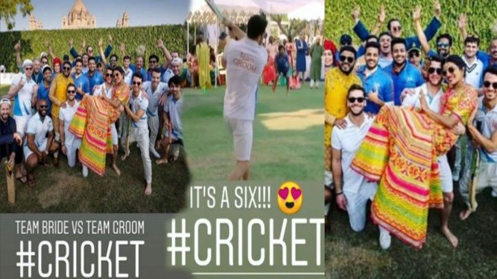 Nick Jonas playign cricket during his pre-wedding festivities in India.
